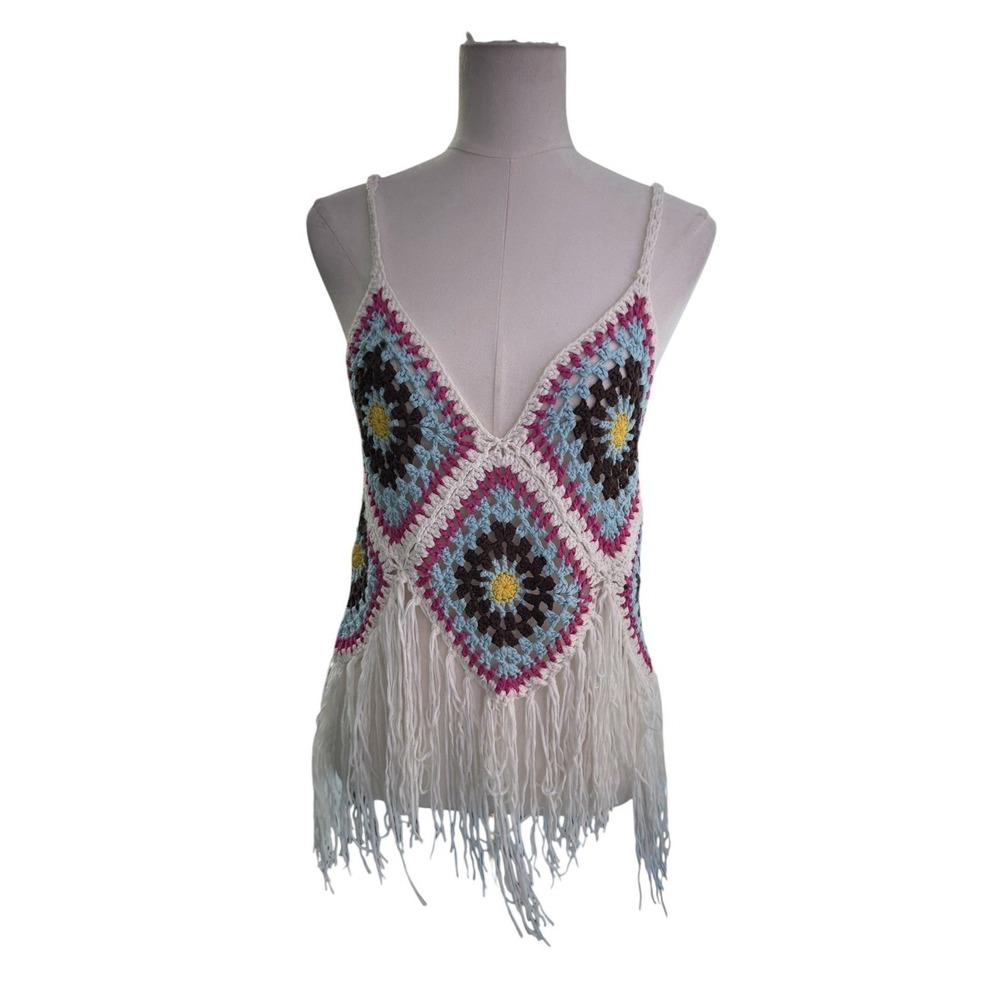 Rehab Women's Crochet Fringe Top Size S Boho Festival Beach Swim Cover Up
